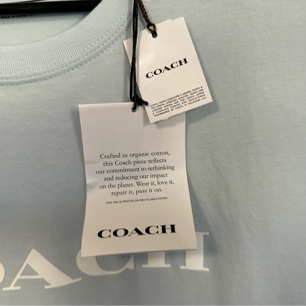 Coach Womens Essential Short Sleeve Cotton T Shirt Sz XL Light Blue Logo C8786 - Picture 4 of 12